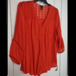 2X Boho Style Orange Blouse Lace Back Tunic